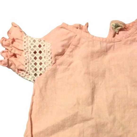 ML Kids Girls Dress Melon/White Lace Short Sleeve One Button Back Size 5 - Picture 2 of 5